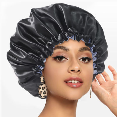 Segmart 2 Pieces Satin Bonnet for Sleeping, Breathable Soft Elastic Band Silk Bonnet for Black Women Natural Hair Care, Reversible Double Layer Large Sleep Cap, Included Silk Scrunchy, Blue