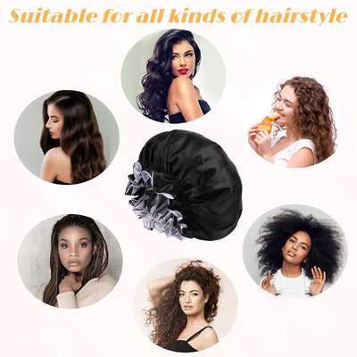 Segmart Satin Bonnet for Sleeping, Breathable Soft Elastic Band Silk Bonnet for Black Women Natural Hair Care, Reversible Double Layer Large Sleep Cap, Included Silk Scrunchy, Blue