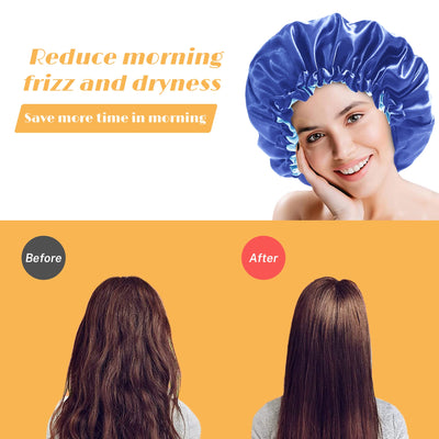 Segmart Satin Bonnet for Sleeping, Breathable Soft Elastic Band Silk Bonnet for Black Women Natural Hair Care, Reversible Double Layer Large Sleep Cap, Included Silk Scrunchy, Black