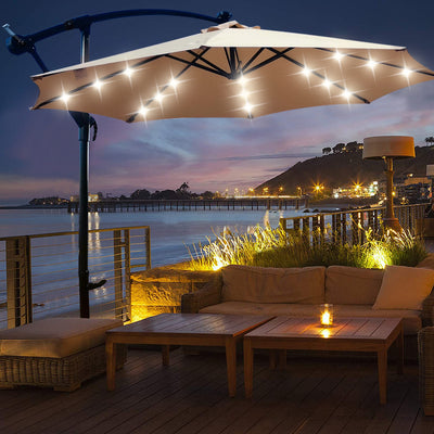 Segmart 10ft Taupe and Black Cantilever Offset Patio Umbrella with Solar Lights