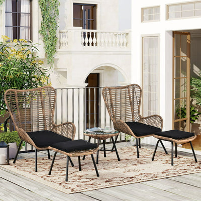 Segmart 5 Pieces Outdoor Patio Conversation Chairs FurnitureSet, PE Wicker Rattan Front Porch Bistro Conversation Furniture Set with Cushions Outside & Coffee Table, 330 LBS, Natural Rattan+Dark Gray