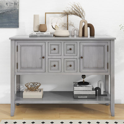 Segmart Console Table with 4 Storage Drawers, Wood Buffet Sideboard Desk with 2 Cabinets and Bottom Shelf, Retro Wood Console Table Storage Cabinet for Dining Room Entryway, Antique Gray