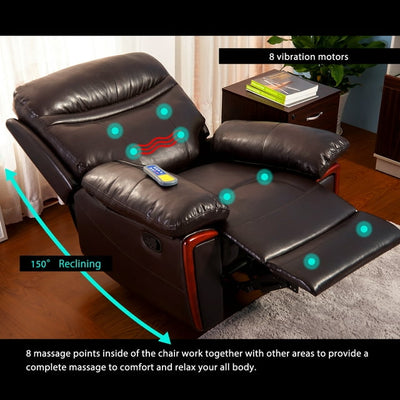 Massage Heated Massage Recliner Chair with 8 Vibration Motors, Remote Control, SEGMART Personal PU Leather Recliner Chair Modern Recliner Sofa Lounge, Recliner Seat Club Chair, 330lbs, S278