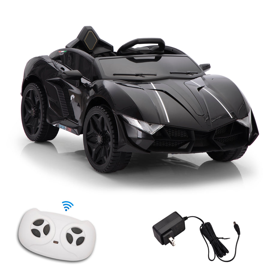 Ride On Kids Truck Car, Segmart 12 Volt Electric 4 Tries Vehicle with Remote Control, 2 Speeds, 2 LED Headlights, Brakes and Gas Pedal, AUX, Black, SS2610