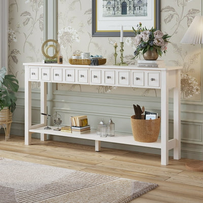 Tall Entryway Table with Bottom Shelf, SEGMART Entryway Sofa Table with 4 Drawers, Accent Buffet Sideboard Desk Table with Solid Wood Frame, 144lbs, Ivory White, SS1209