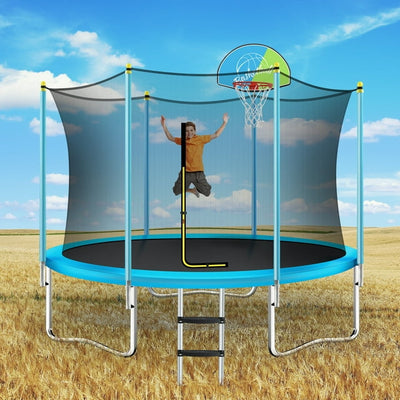 Trampoline Outdoor 8FT, Safety Kid Trampoline with Enclosure Net -Astm Certified- With Heavy Duty Jumping Mat and Spring Cover Padding, Small Trampoline for Kids Ages 6-12