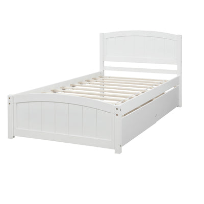 Twin Wood Bed Frame, Kids Platform Twin Bed with 2 Storage Drawers and Headboard, Platform Bed Frame Mattress Foundation with Wood Slat Support for Kids, Teens, White, SS904