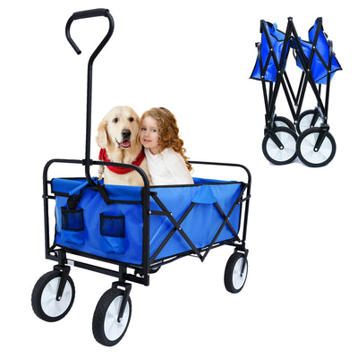 Segmart Folding Wagon Camp Cart, Outdoor Beach Wagon with Adjustable Handle & 2 Mesh Cup Holders, Utility Wagon Perfect for Camping, Beach, 150lbs, Blue, S10484