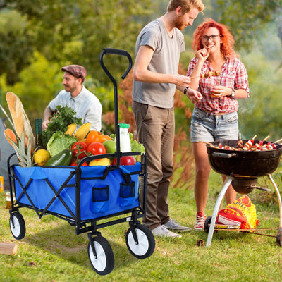 Segmart Folding Wagon Camp Cart, Outdoor Beach Wagon with Adjustable Handle & 2 Mesh Cup Holders, Utility Wagon Perfect for Camping, Beach, 150lbs, Blue, S10484