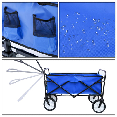 Segmart Folding Wagon Camp Cart, Outdoor Beach Wagon with Adjustable Handle & 2 Mesh Cup Holders, Utility Wagon Perfect for Camping, Beach, 150lbs, Blue, S10484