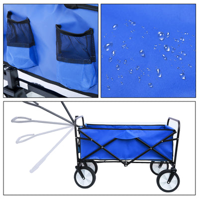 Segmart Folding Wagon Camp Cart, Outdoor Beach Wagon with Adjustable Handle & 2 Mesh Cup Holders, Utility Wagon Perfect for Camping, Beach, 150lbs, Blue, S10484