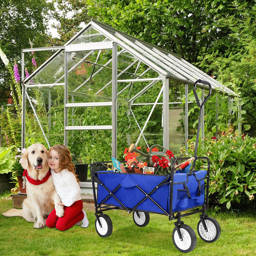 Folding Wagon Garden Carts and Wagons, 40.5"x21"x46.5" Utility Wagon, Beach Cart with Adjustable Handle & 2 Mesh Cup Holders for Outdoor Activities, Beaches, Gardens, Parks, Shopping, S10487