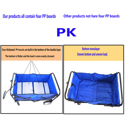 Segmart Folding Wagon Camp Cart, Outdoor Beach Wagon with Adjustable Handle & 2 Mesh Cup Holders, Utility Wagon Perfect for Camping, Beach, 150lbs, Blue, S10484