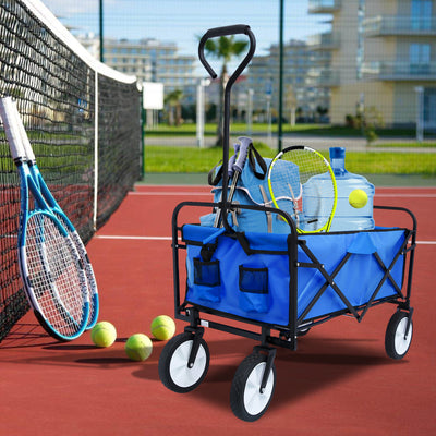Segmart Folding Wagon Camp Cart, Outdoor Beach Wagon with Adjustable Handle & 2 Mesh Cup Holders, Utility Wagon Perfect for Camping, Beach, 150lbs, Blue, S10484