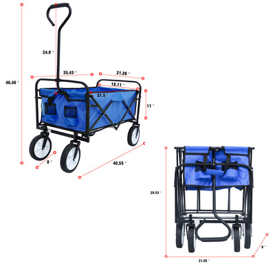 Segmart Folding Wagon Camp Cart, Outdoor Beach Wagon with Adjustable Handle & 2 Mesh Cup Holders, Utility Wagon Perfect for Camping, Beach, 150lbs, Blue, S10484