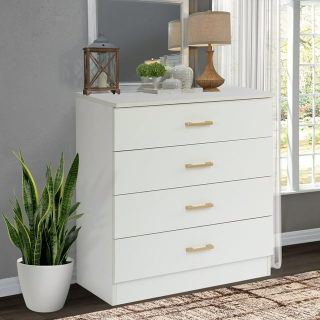 Segmart White 4 Drawer Dresser for Small Space, Wood Storage Cabinet for  Living Room, Chest of Drawers with Metal Handle for Bedroom