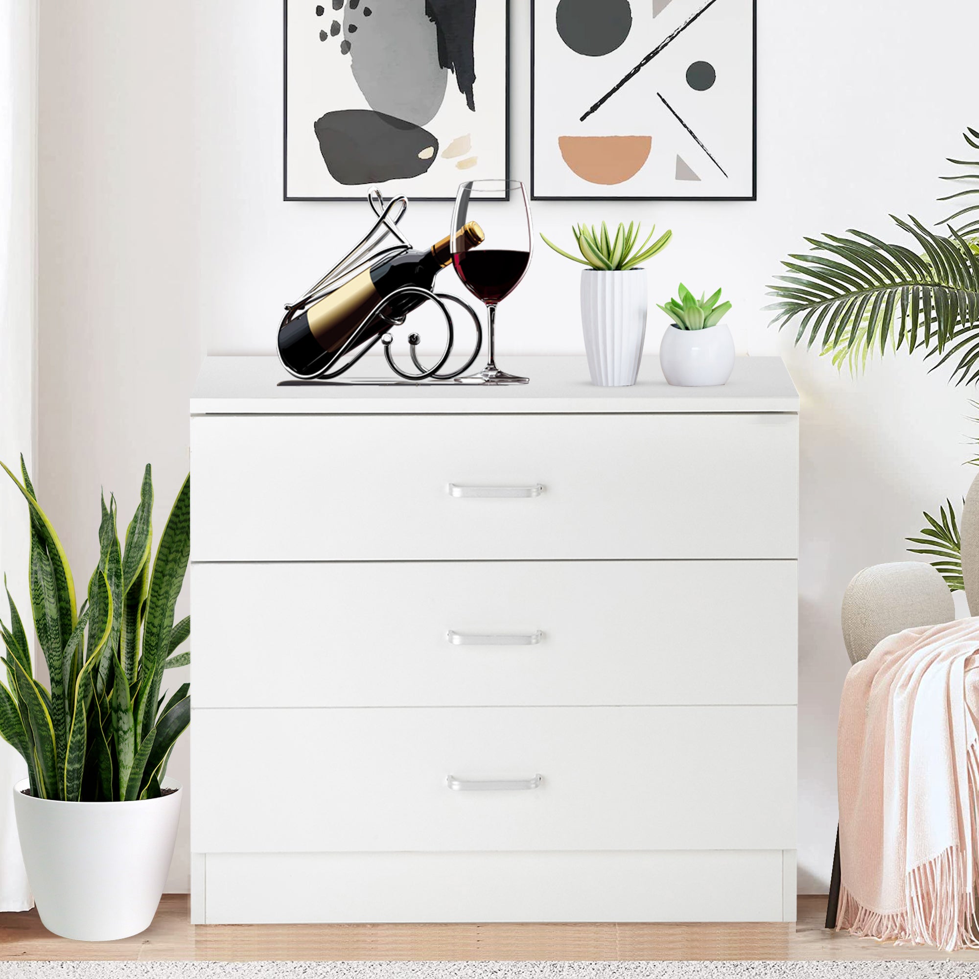 White Dresser, Heavy Duty 3-Drawer Wood Chest of Drawers, Modern Stora – SEGMART White Dresser, Heavy Duty 3-Drawer Wood Chest of Drawers, Modern Stora – SEGMART