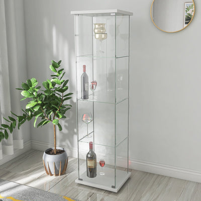 Wine Display Cabinet, Modern Curio Cabinet with 4-Tier Glass Shelving, Tall Floor Standing Bookcase for Living Room Bedroom Office, Office Buffet and Hutch for Display Photos, Books, White, SS574