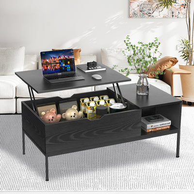 Wooden Coffee Table, Lift Top Coffee Table with Hidden Compartment, Side Coffee Table with Storage Shelf, Modern Center Table Sofa Table for Living Room, 43"x19"x18", Easy Assembly, Black
