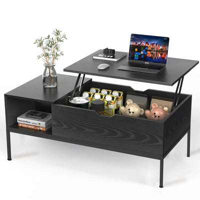 Wooden Coffee Table, Lift Top Coffee Table with Hidden Compartment, Side Coffee Table with Storage Shelf, Modern Center Table Sofa Table for Living Room, 43"x19"x18", Easy Assembly, Black