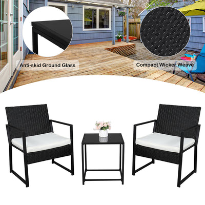 Outdoor Patio Furniture Sets Clearance, 3 Piece Outdoor Chairs with Cushions, Modern Patio Bistro Rattan Chair Conversation Sets with Coffee Table for Backyard Garden Pool Deck, L