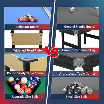 SEGMART 6 Ft Folding Pool Table, Multifunctional Billiard Table, Dining Table, Indoor Game Table, All Accessories Included, Beige with Blue Felt