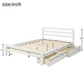 Full Wood Bed Frame, Kids Platform Full Bed with 2 Storage Drawers and Headboard, Platform Bed Frame Mattress Foundation with Wood Slat Support for Kids, Teens, White, SS1024