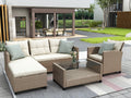 4 Piece Patio Furniture Set with Loveseat Sofa, Lounge Chair, Wicker Chair, Coffee Table, All-Weather Outdoor Conversation Set with Cushions for Backyard, Porch, Garden, Poolside, LLL1323