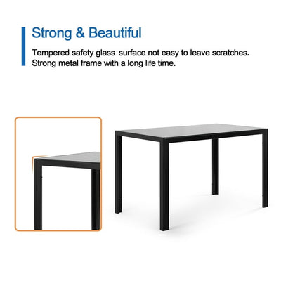 Dining Table and Chairs, Dinner Table Sets of 5, Upgrade Black Tempered Glass Sturdy Table Top, Dining Table Iron Tube Legs w/ Metal Frame, for Home, Kitchens, Dining Rooms, Cafe, S12726