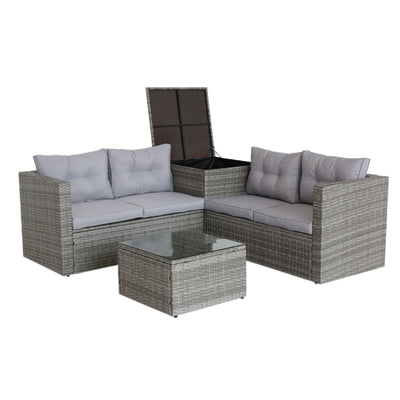 Segmart 4 Piece Rattan Wicker Patio Furniture, Outdoor Conversation Set with Storage Ottoman, All-Weather Rectangle Patio Sofa Wicker Set with Cushions for Backyard Garden Pool