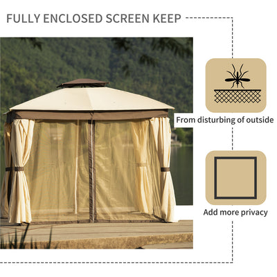 Gazebo 10'x10', SEGMART Outdoor Gazebo with Netting and Curtains, Outdoor Canopy Sun Shelter Gazebo Tent Screen House, Gazebo With Ventilated Double Roof for Outside Yard Deck Patio, LLL4608