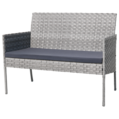 SEGMART Outdoor Patio Furniture Set, 4 Piece Modern Rattan Wicker Patio Conversation Set, Glass Top Table Cushioned Sofa Set for Yard, Pool or Backyard, Gray