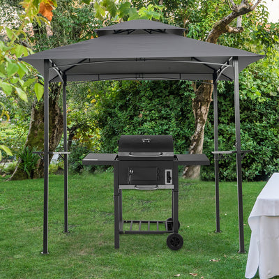 Outdoor Party Gazebo, 5x8FT BBQ Grill Gazebo Canopy for Outside, Waterproof Patio Gazebo Tent with Hook and Bar Counters, BBQ Beach Sunshelter with Double Tier Soft Top Canopy and Steel Frame, L6070