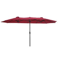 Outdoor Party Deck Market Umbrella, 15Ft Twin Durable Polyester Double-Sided Pool Umbrella with Crank, Foldable Waterproof Sunscreen Beach Sun Shade Tent for Garden, Lawn, Backyard, Burgundy, S8650