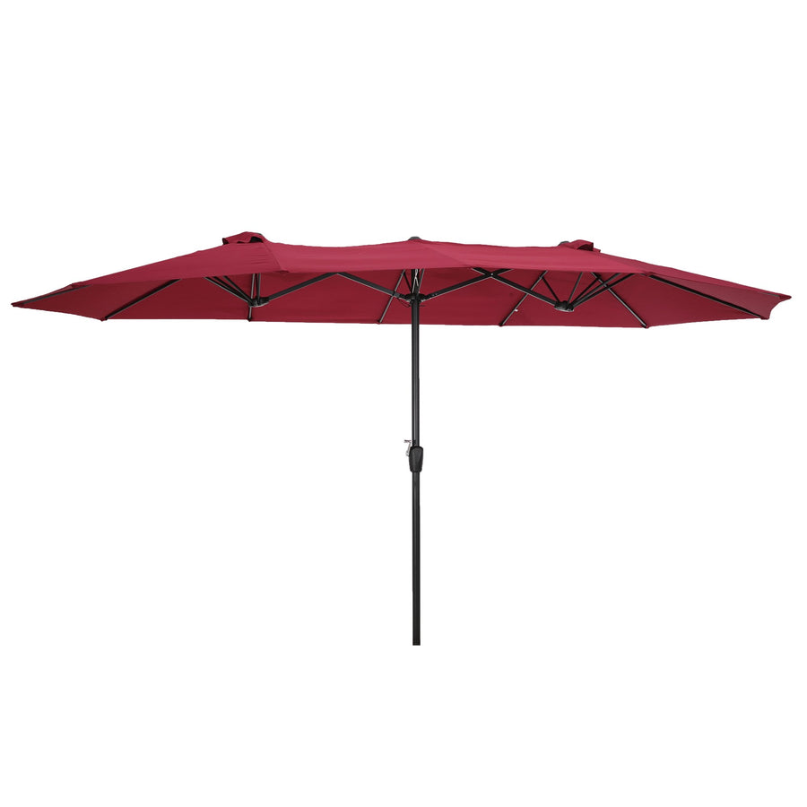 Outdoor Party Deck Market Umbrella, 15Ft Twin Durable Polyester Double-Sided Pool Umbrella with Crank, Foldable Waterproof Sunscreen Beach Sun Shade Tent for Garden, Lawn, Backyard, Burgundy, S8650