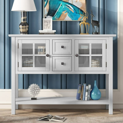 Console Table, 45'' Modern Sofa Table for Entryway, Living Room Tables with 2 Drawers, 2 Cabinets and 1 Shelf, Kitchen Buffet Sideboard Table for Storage Tableware, Narrow Console Table, White, SS605