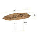 Outdoor Party Deck Market Umbrella, 15Ft Twin Durable Polyester Double-Sided Pool Umbrella with Crank, Foldable Waterproof Sunscreen Beach Sun Shade Tent for Garden, Lawn, Backyard, Taupe, S8630
