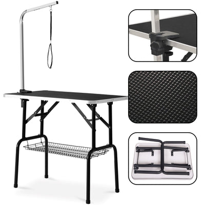 Medium Dog Grooming Table, 2020 Upgraded 36'' Heavy Duty Stainless Steel Frame Foldable Table w/Adjustable with Arm/Noose, Capacity Up to 300lbs, S12061