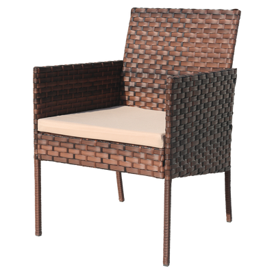 Rattan Wicker Patio Set, SEGMART 4 Piece All-Weather Outdoor Conversation Set with Glass Top Table, Loveseat, Cushioned Chairs, Modern Patio Furniture Set for Yard, Porch, Garden, Poolside, Brown