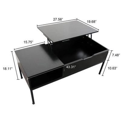 Wooden Coffee Table, Lift Top Coffee Table with Hidden Compartment, Side Coffee Table with Storage Shelf, Modern Center Table Sofa Table for Living Room, 43"x19"x18", Easy Assembly, Black