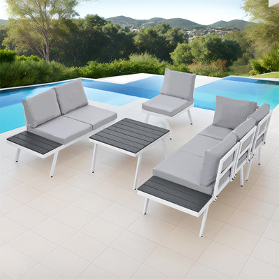 All-Weather Aluminum Outdoor Patio Furniture Set, Modern Patio Conversation Sets, Outdoor Sectional Metal Sofa with Cushion and Coffee Table for Backyard, Balcony, Garden, Light Grey