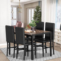 5Pcs Dining Set, Kitchen Table with 4 Piece Chairs, Dinette Set Faux Marble Rectangular Breakfast Table with Metal Legs & Black Finish Frame, for an Apartment Breakfast, Black, SS1285