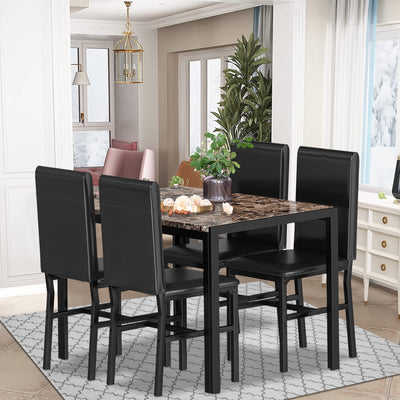 Dining Table Mats Set for 4, SEGMART Dinette Set Faux Marble Rectangular Breakfast Table with Metal Legs & Black Finish Frame, Dining Table & Chairs for Apartment Breakfast, Coffee, S12517