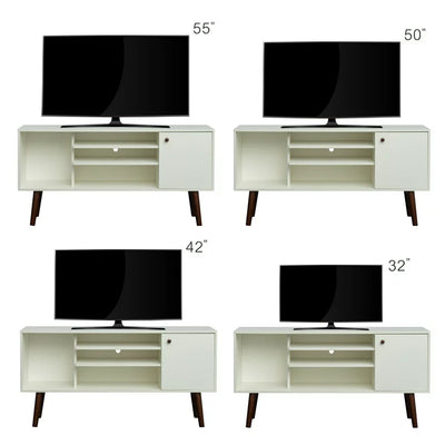 TV Stands Living Room Furniture, White TV Cabinet with 2 Storage Cabinets for TVs up to 55'', Console Table Entertainment Center Furniture with Solid Wood Legs, S9818