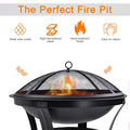 Fire Pit for Outside, Premium Round Steel Fire Pit w/Flame-Retardant Lid, Outdoor Metal Fire Pit with Poker, Multifunctional Heater/Grill/Ice Pit for Backyard Patio Garden BBQ Grill, SS1109