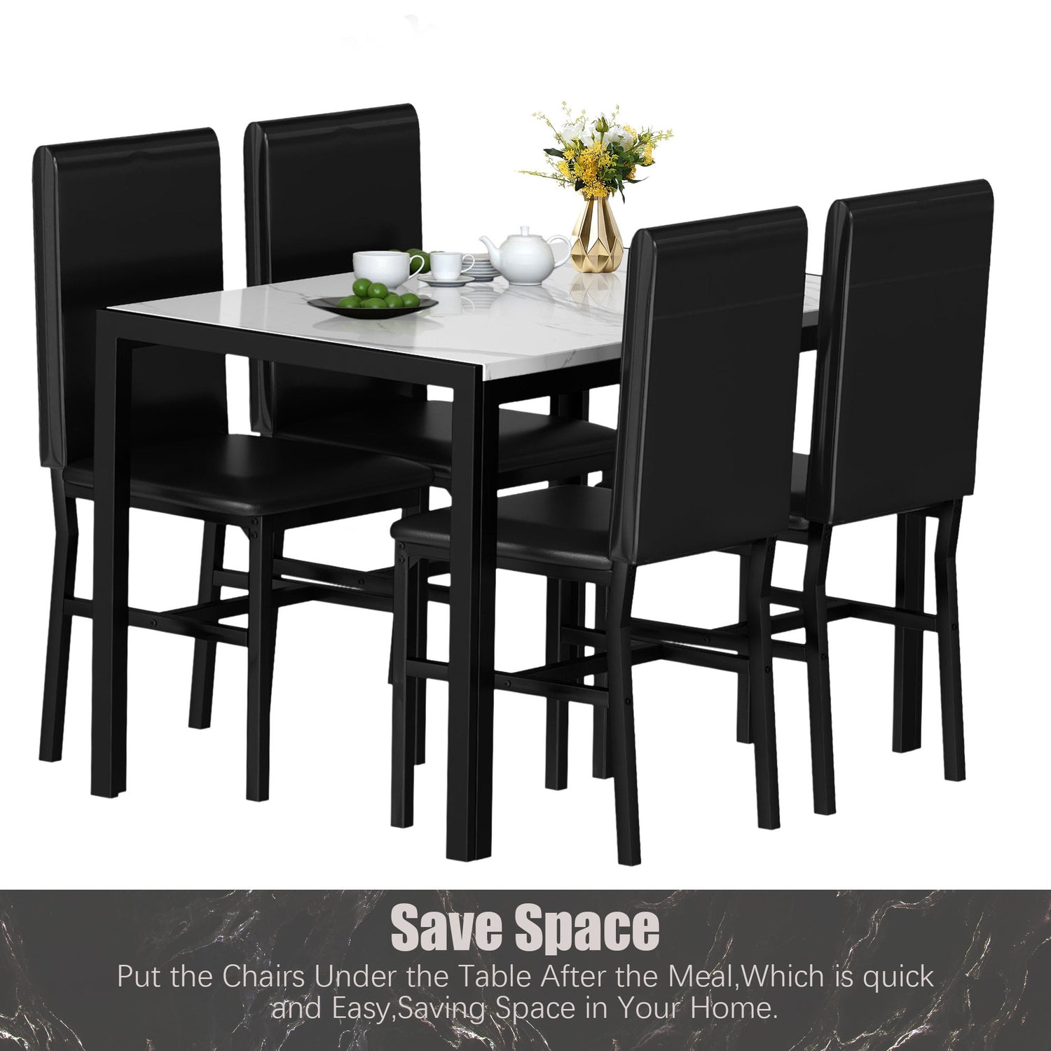Kitchen Table and 4 Chairs Set, Metal Kitchen Table Sets Faux Marble R ...