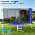Trampoline with Enclosure on Clearance, SEGMART 14 Feet Kids Outdoor Trampoline with Safety Enclosure Net, Basketball Hoop and Ladder, Heavy Duty Round Trampoline for Indoor Outdoor Backyard, Blue