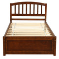 Kids Twin Bed Frame, Elegant Wood Bed Frame with Twin Trundle, Solid Wood Platform Bed with Solid Pine Wood Headboard, Wood Slat Support Mattress Foundation, 250lb Capacity, Walnut, SS1129