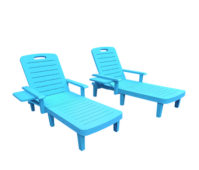Segmart 2 Pieces Patio Chaise Lounge Furniture Set, Pool Reclining Chaise Chairs Set with Side Table, 5-Level Angles Adjust Backrest Outdoor Lounge, Blue, SS2122