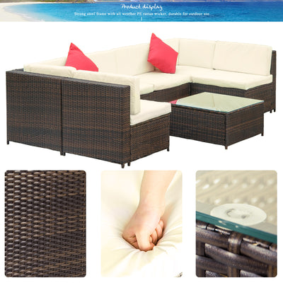 Segmart 7 Piece Patio Furniture Set, 6 Rattan Wicker Chairs with Glass Dining Table, All-Weather Outdoor Conversation Set with Cushions for Backyard, Porch, Garden, Poolside, LLL866